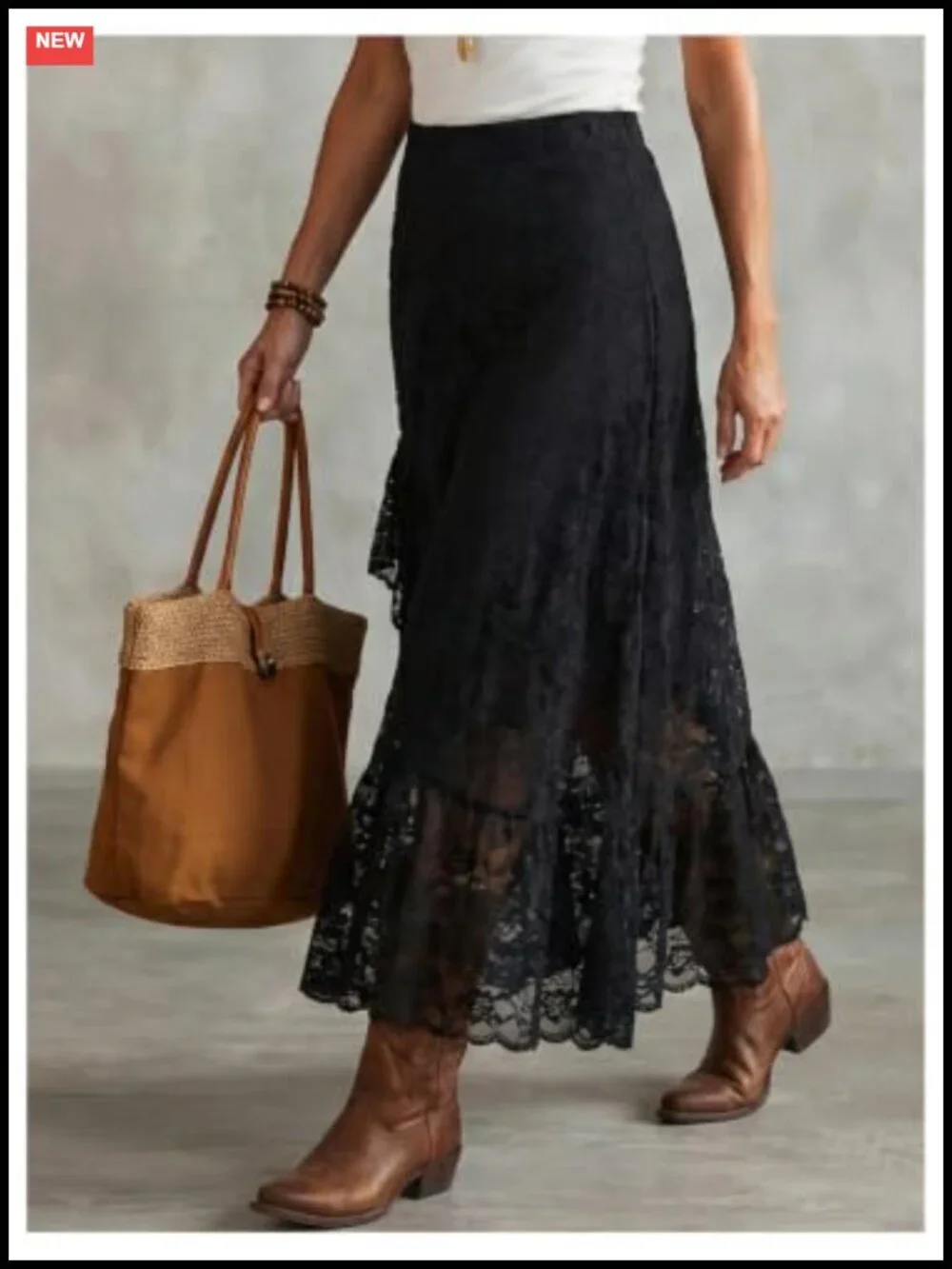 Boho Lace Asymmetrical Maxi Skirt | High Waisted Flowy Western Skirt